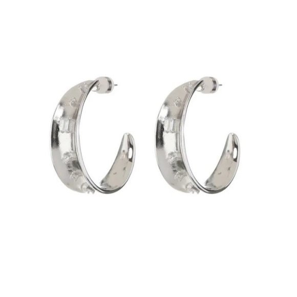 Luv Aj Jewelry - Luv Aj Crystal Statement Hoop Earrings in Silver Tone New